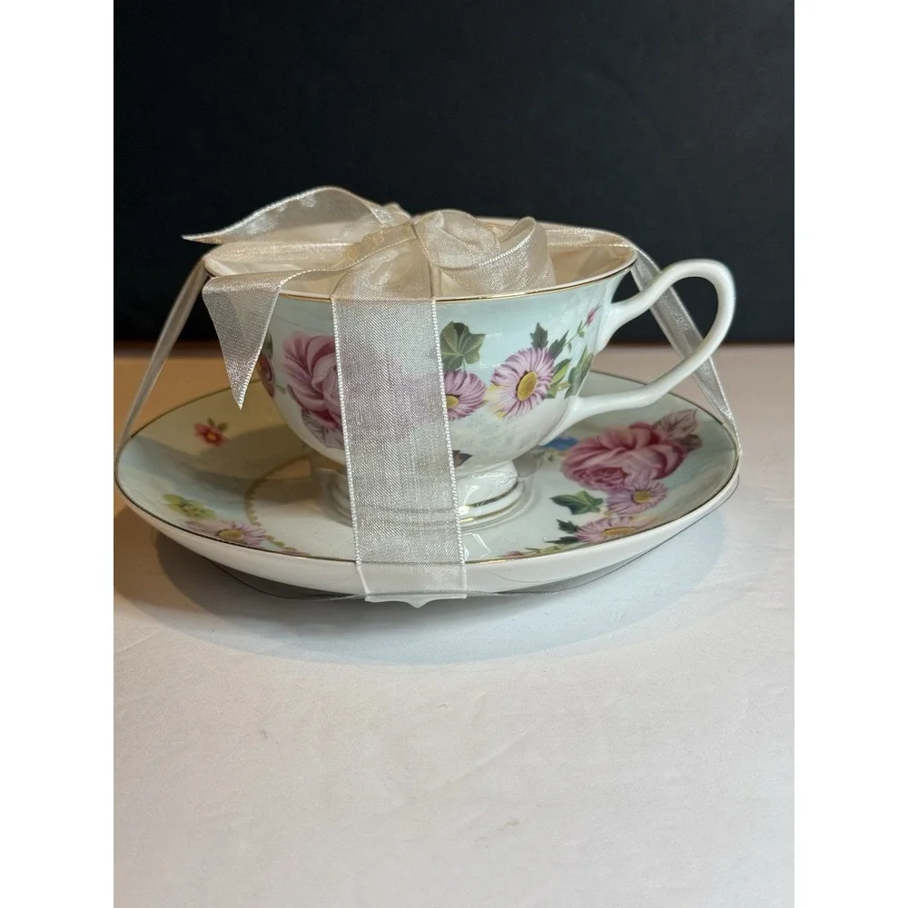 Grace's Teaware Floral Teacup & Saucer Gift Set – Set of 2 New